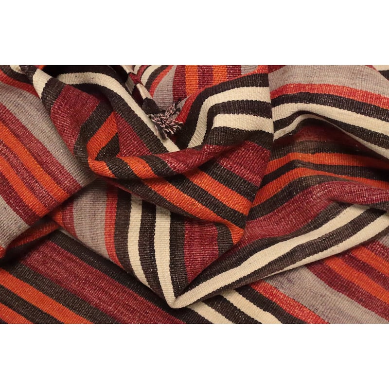 Hand Woven Oriental 100% Wool Carpet Southwestern Geometric Oranges & Rust Kilim Area Rug - 11' 0'' X 5' 2''