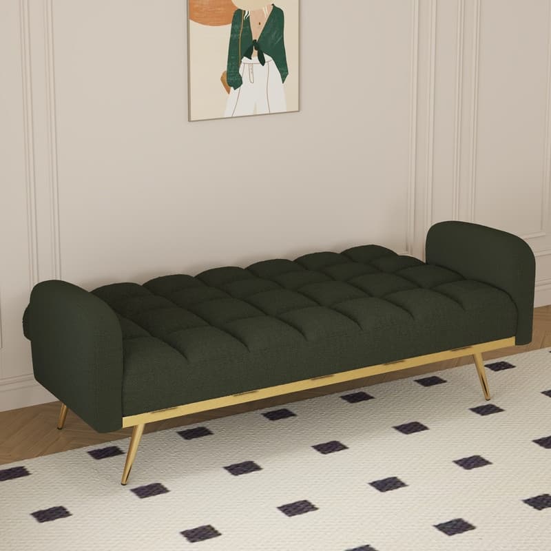 68.5-inch teddy velvet sofa bed with throw pillows