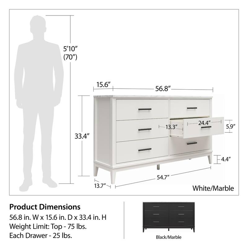Ameriwood Home Madison Lane Wide 6 Drawer Dresser