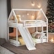 preview thumbnail 1 of 7, Twin Over Twin House Bunk Bed With Convertible Ladder and Slide for Home White