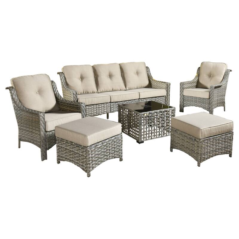 HOOOWOOO 6-pieces Wicker Patio Furniture Conversation Set with Coffee Table