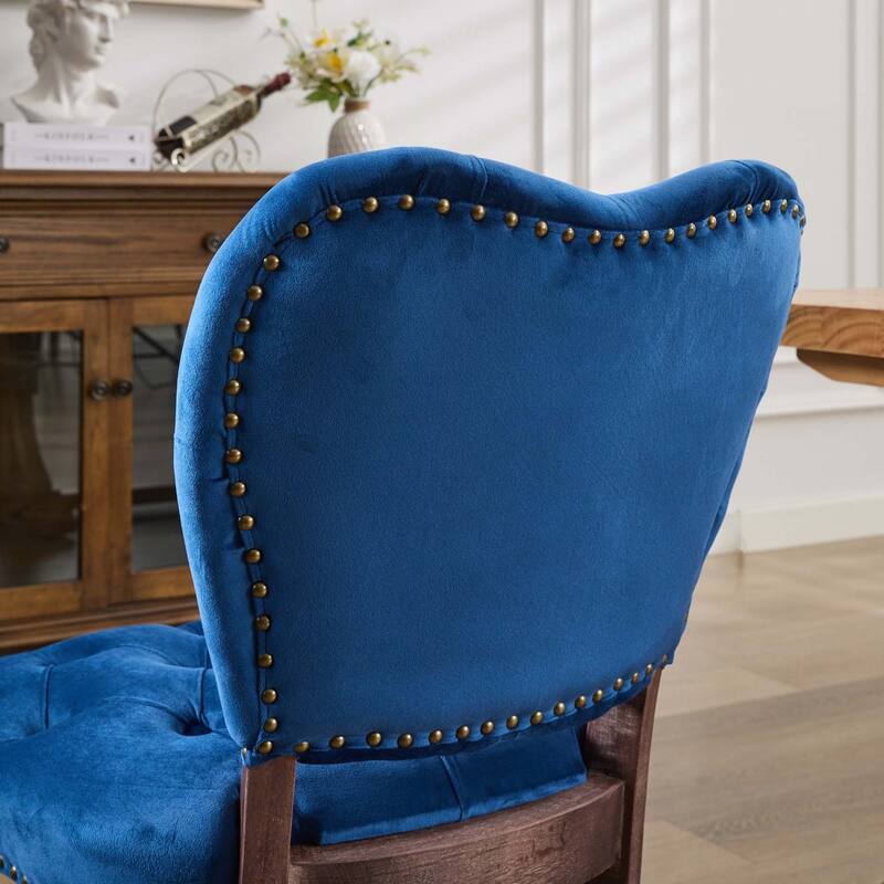 French Vintage Tufted Upholstered Fabric Dining Chair,Set of 2