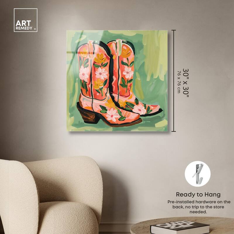 Wildflower Cowboy Boots Acrylic by Art Remedy, Ready to Hang