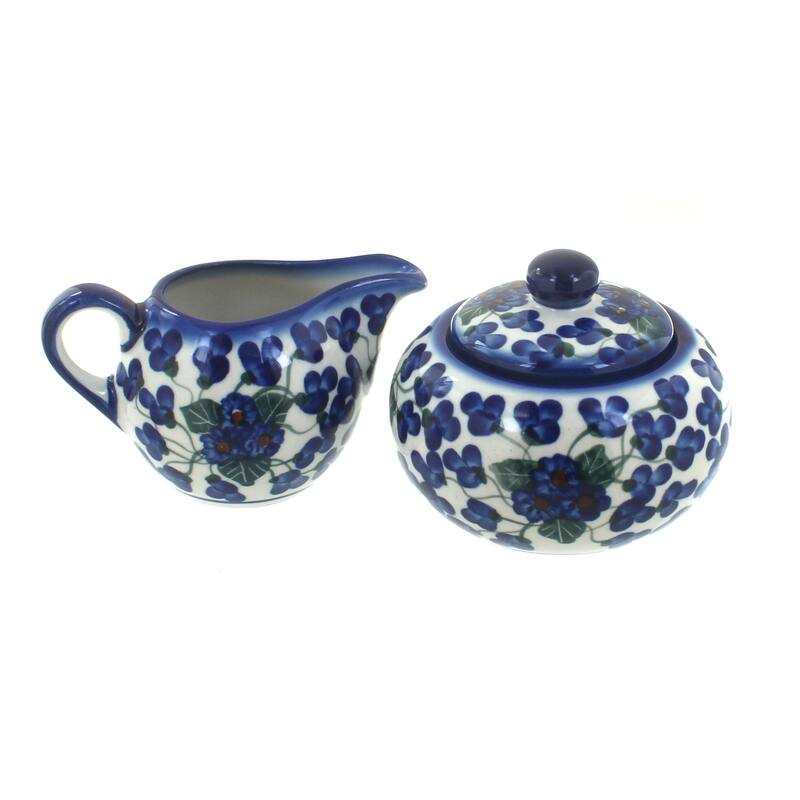 Blue Rose Polish Pottery 9B-16B WR Unikat Cream & Sugar Set