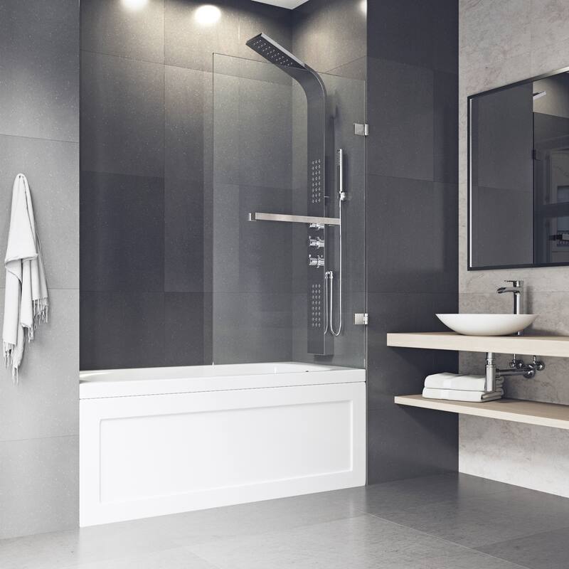 VIGO Rialto 34" W x 58" H Frameless Hinged Tub Door in Stainless Steel