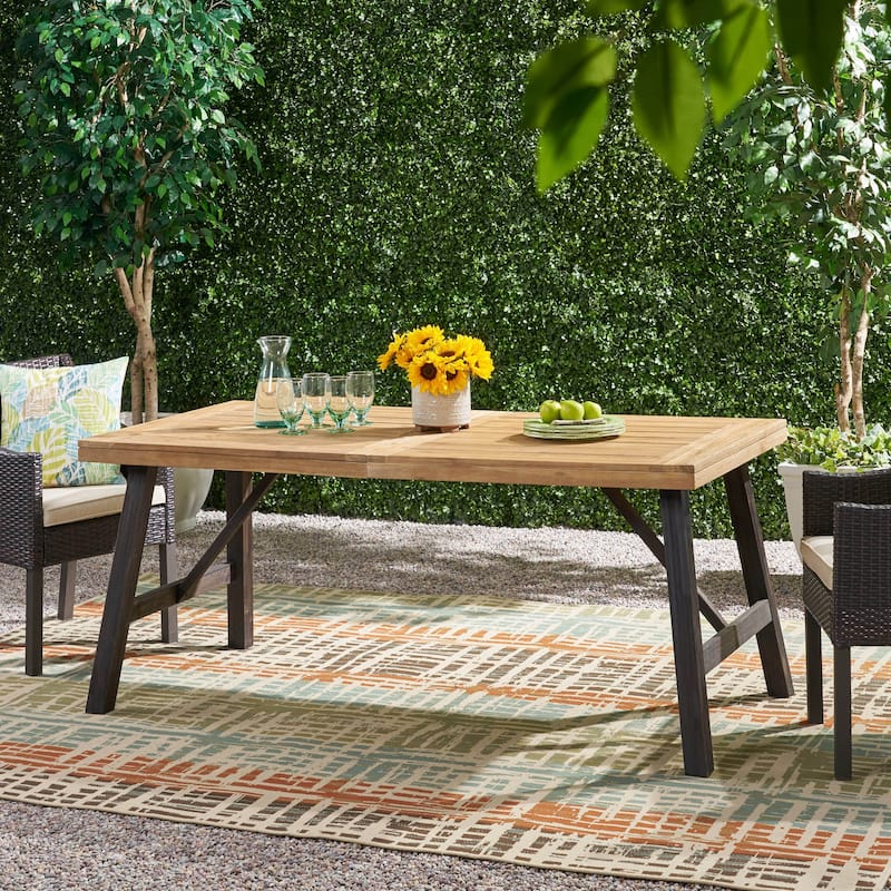 3 Piece Acacia Wood Patio Dining Furniture Set with 2 Benches and 1 Dining Table