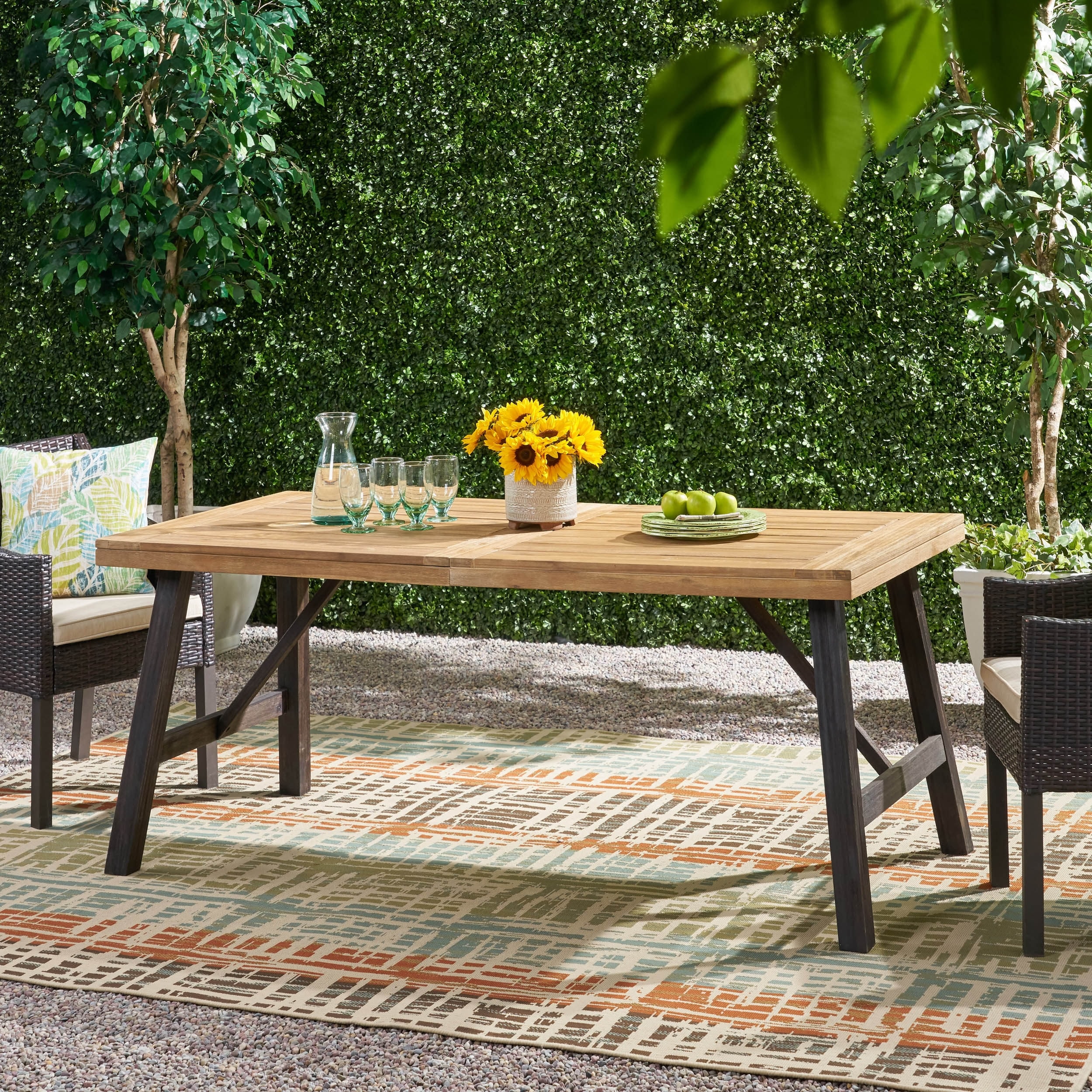 Acacia Wood Dining Table Slat Panel Design Weather Resistant Outdoor