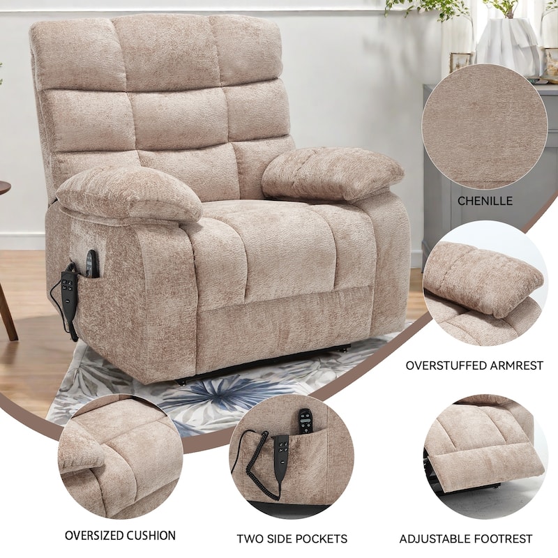 Chenille Power Lift Recliner Chair for Big & Tall with Massage & 180° Recline