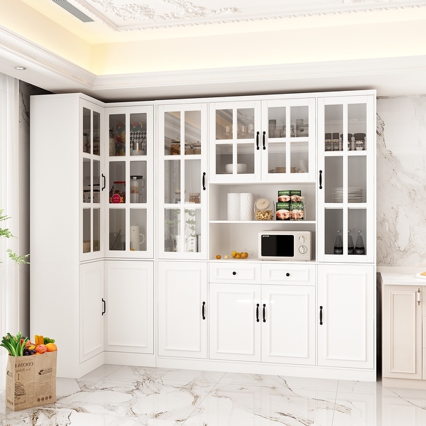 78.7 Large Storage Cabinet Display Sideboard Bookcase With Glass Doors On Sale Bed Bath Beyond 37065896