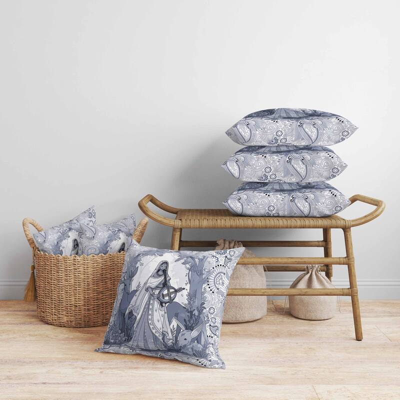 Forest Melodies Faux Suede Reversible Throw Pillow White and Grey