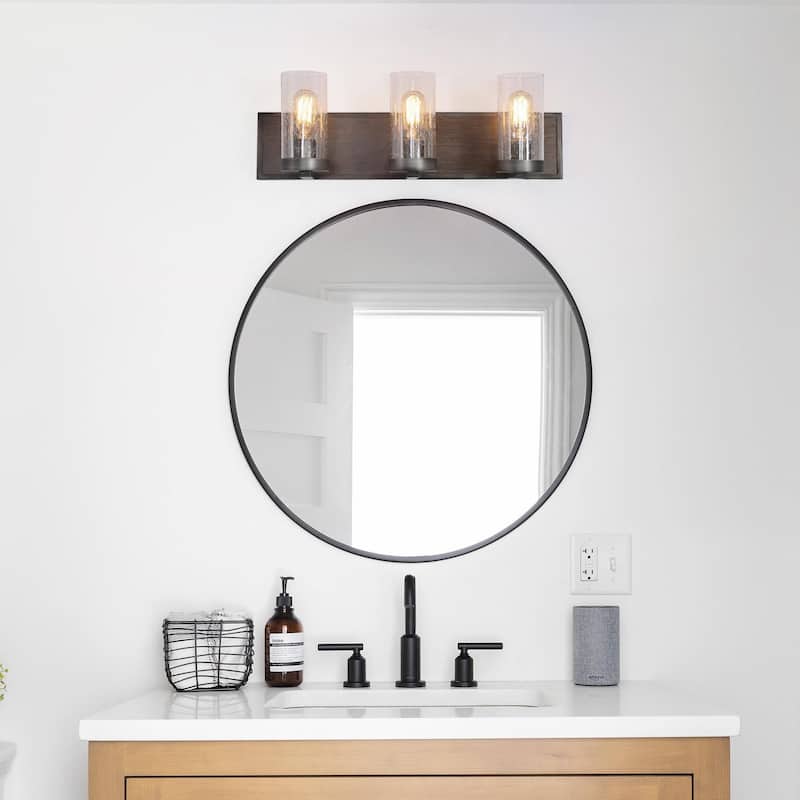 Fora 3-Light Modern Farmhouse Dark Wood Bathroom Vanity Light Wall Sconce - L22"x H 6.5" x E7"