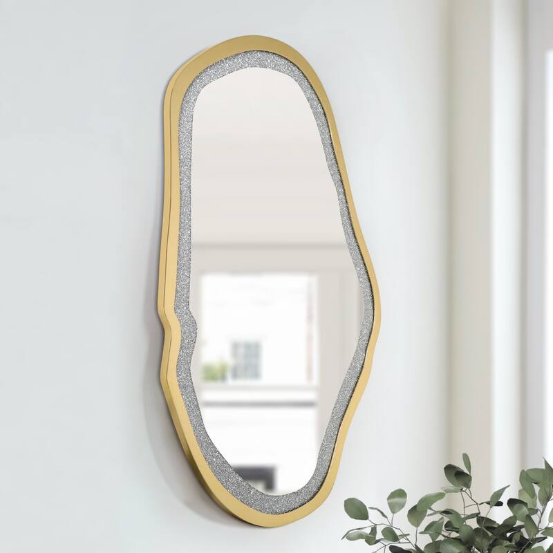 Mireve Modern Irregular Wall Mirror with Faux Diamond and Gold MDF Frame - W32.5"xD0.8"xH47.2"