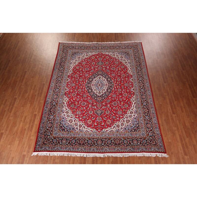 Floral Red Kashan Turkish Rug Machine Made Living Room Carpet - 9'7" x 12'5"