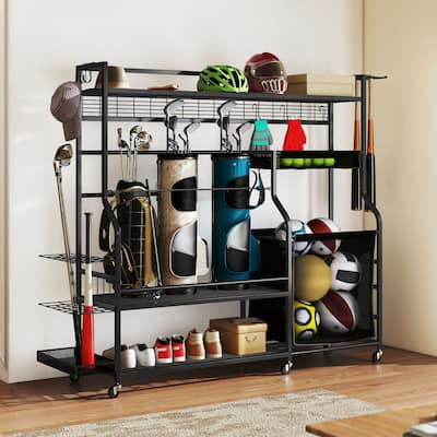 Moasis Sports Equipment Organizer, Golf Bags Storage Stand with Wheels