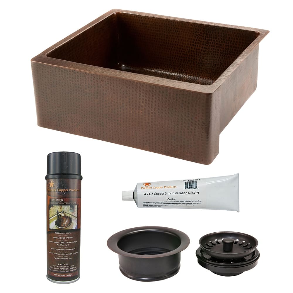 25-in Hammered Copper Kitchen Apron Single Basin Sink with Matching Drain and Accessories (KSP3_KASDB25229)