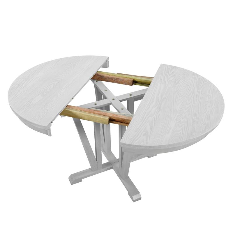 5-Piece Rustic Dining Set with Round Trestle Table, Extendable 15.8" Leaf, 4 Cross Back Dining Chairs for Kitchen & Dining Room