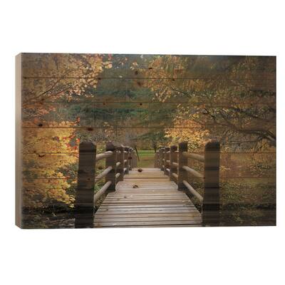 Autumn's Bridge I Print On Wood by Susan Vizvary - Multi-Color