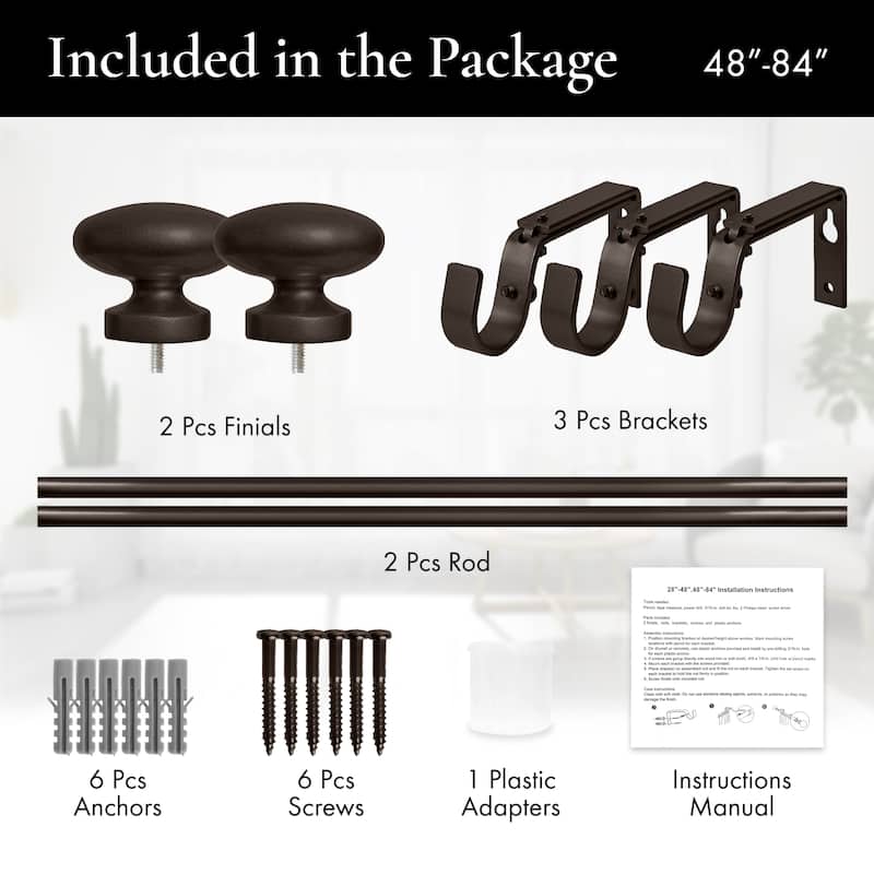 Meriville 1-Inch Diameter Prima Single Window Curtain Rod