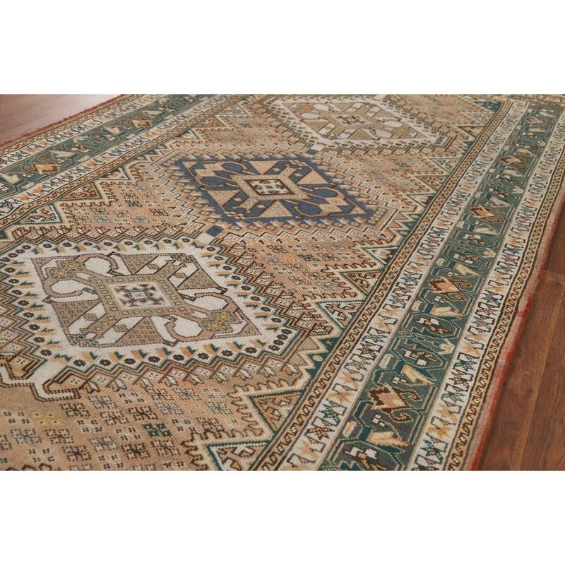 Geometric Bakhtiari Persian Vintage Rug Handmade Wool Carpet - 5'3" x 10'0"