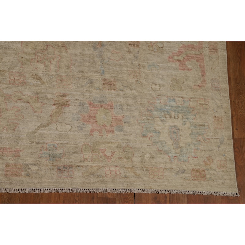 Hand Knotted Oriental 100% Wool Carpet Transitional All-Over Beige & Ivories Oushak Area Rug - 11' 10'' X 8' 11''