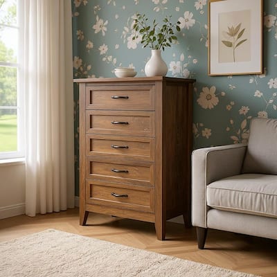 5 Drawers Tall Dresse, Wood Vintage Dresser, with Metal Handle