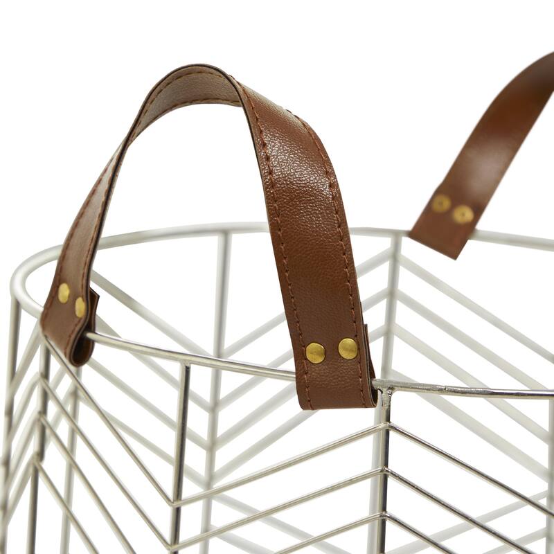 Metal Decorative and Functional Storage Basket with Faux Leather Handles - Set of 3 Silver or Gold - CosmoLiving by Cosmopolitan