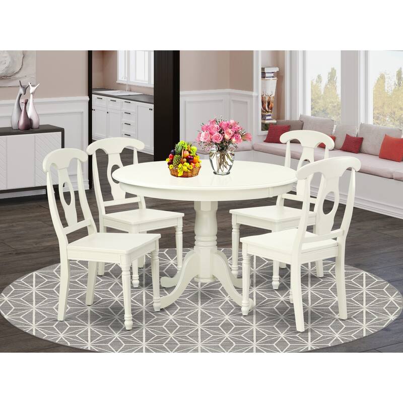 East West Furniture Dining Table Set- a Kitchen Table with Pedestal and Dining Chairs, Linen White(Pieces Options)