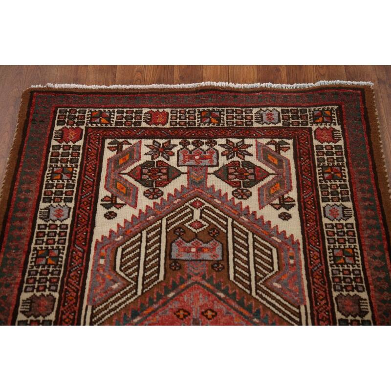 Ardebil Persian Vintage Runner Rug Hallway Handmade Wool Carpet - 3'2"x 11'5"
