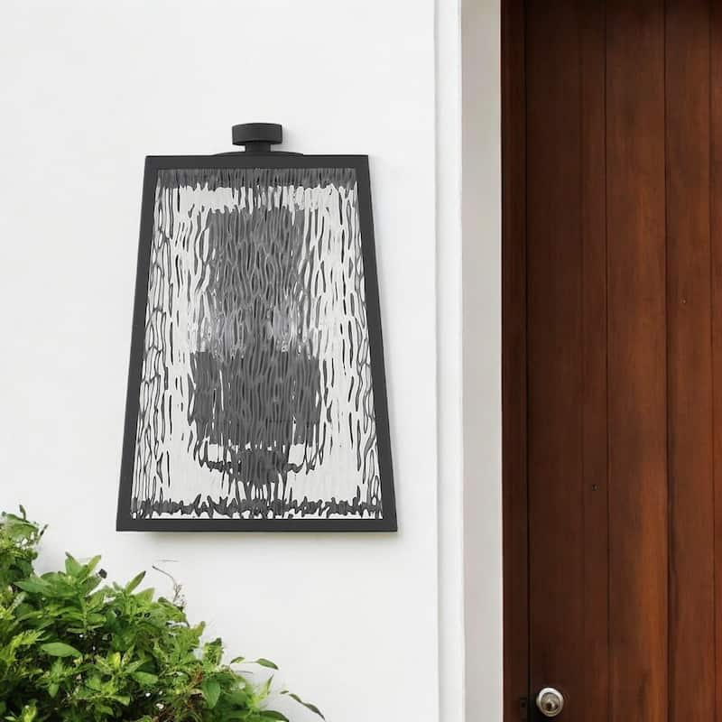 Black 4-Light Outdoor Wall Sconce with Seeded Glass Shade Garden Flush Mount Fixture - 17"