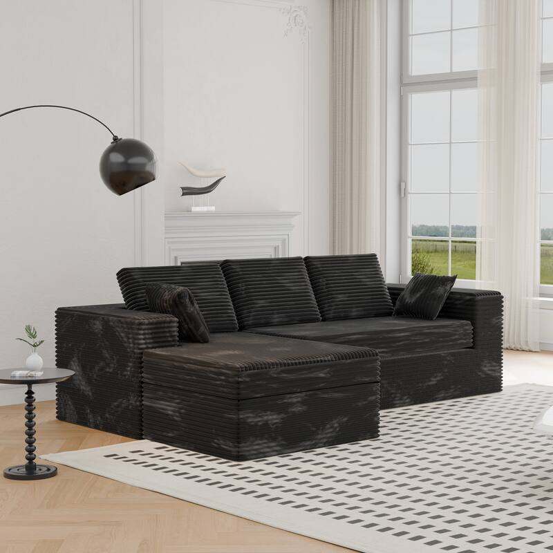 Modland 108”L-Shaped Modular Corduroy Couch with Deep Seats Comfy Sectional Sofa for Living Room