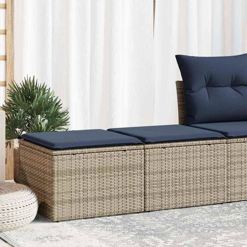 vidaXL Patio Sofa Set with Cushions Sectional Stools 2 Piece Poly Rattan Acacia - 21.7 x 21.7 x 14.6 - Grey