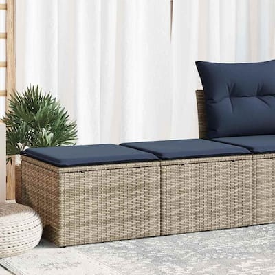 vidaXL Patio Sofa Set with Cushions Sectional Stools 2 Piece Poly Rattan Acacia - 21.7 x 21.7 x 14.6