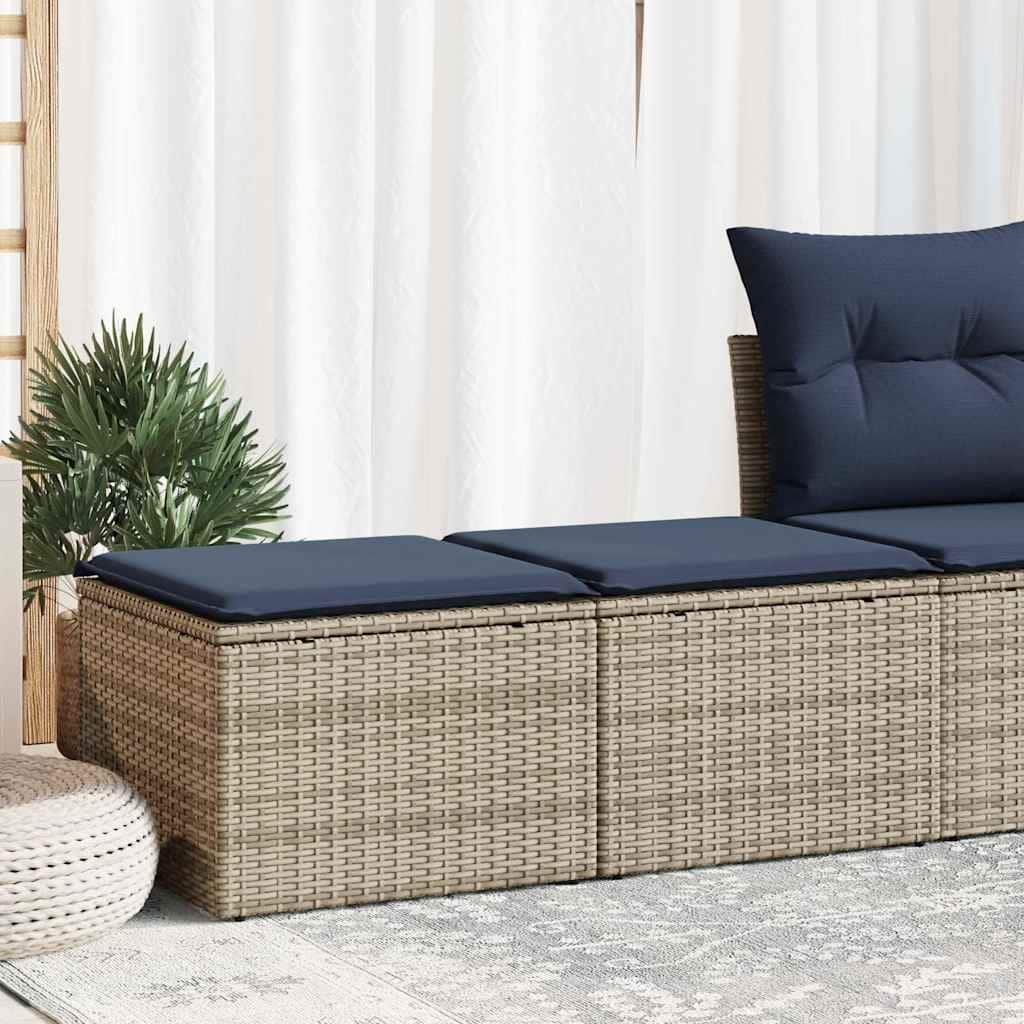 vidaXL Patio Sofa Set with Cushions Sectional Stools 2 Piece Poly Rattan Acacia - 21.7 x 21.7 x 14.6