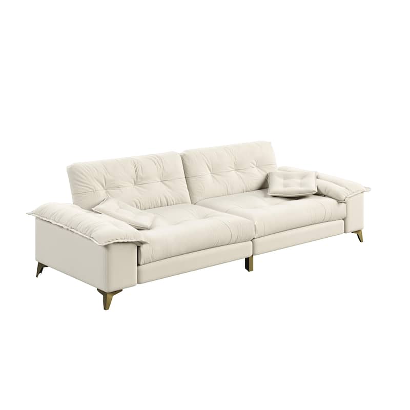 104.7" Modern Sectional Sofa with Tufted Design, Removable Armrests, Metal Legs & 2 Pillows, Chenille Upholstered Couch