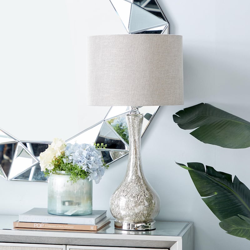 Glass Room Table Lamp with Faux Mercury Glass Finish - Silver - Roche River Decor