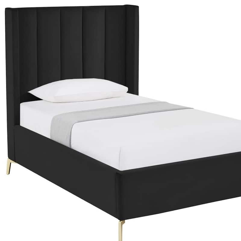 HomeRoots Green Velvet Upholstered Full Bed Frame