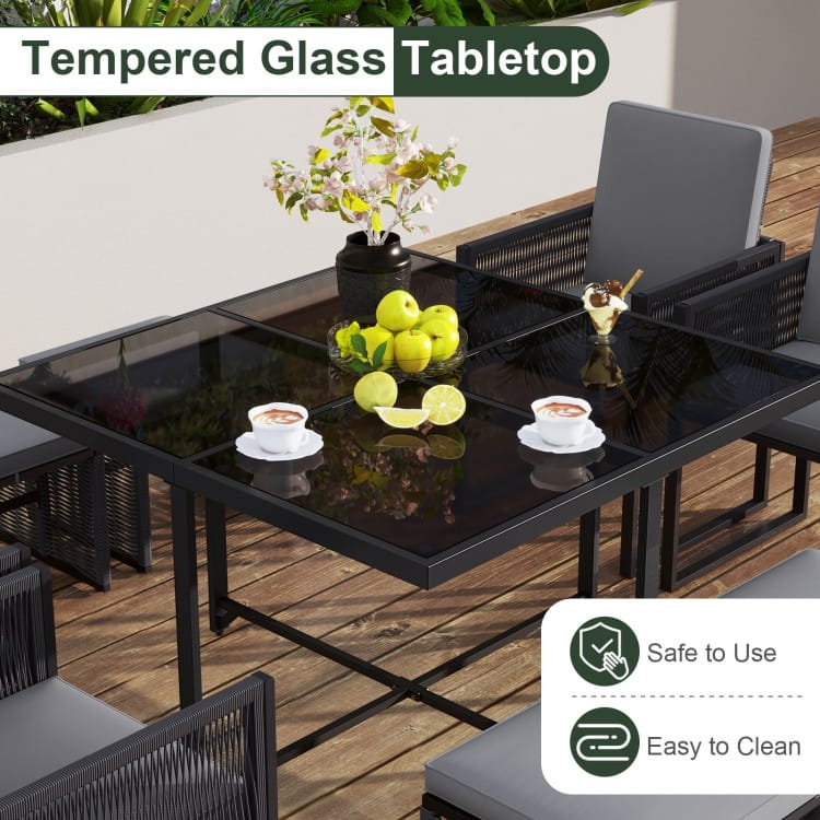 9 Piece Patio Dining Set with Cushions Outdoor Furniture for Backyard Deck - 43.5" x 43.5" x 28.5"