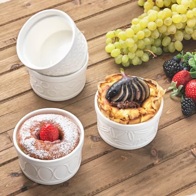 JoyJolt White Embossed Porcelain Ramekins - Set of 4
