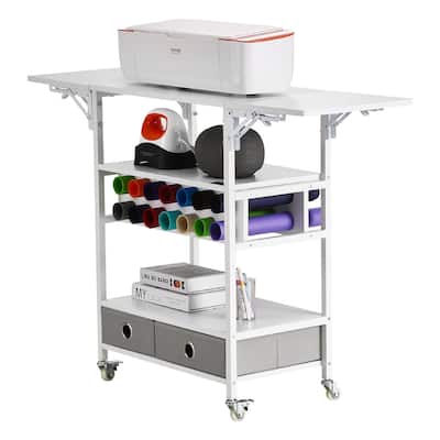 Crafting Table with Vinyl Roll Rack and Foldable Storage Organizer - 23.54” x 14.17” x 31.81”