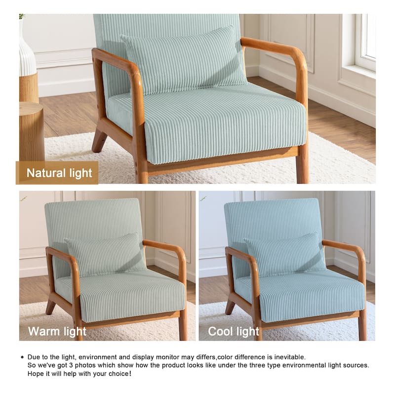 Uixe Mid Century Solid Wood Upholstered Corduroy Accent Chair