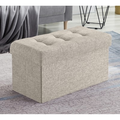 30 Inch Linen Foldable Bench Storage Ottoman