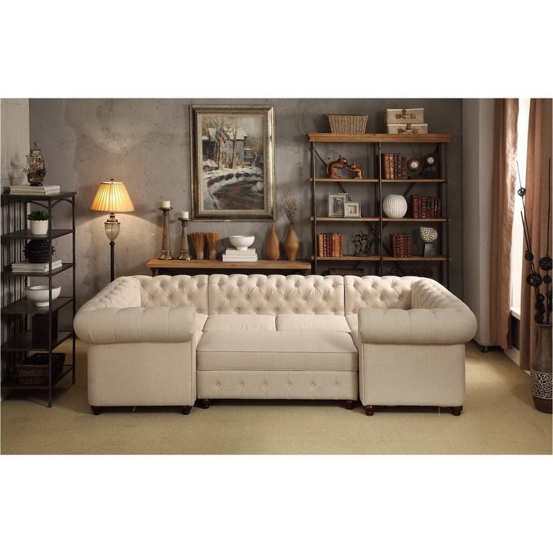 Moser Bay Garcia Tufted Linen Square Ottoman, Rectangle Ottoman, Storage Ottoman