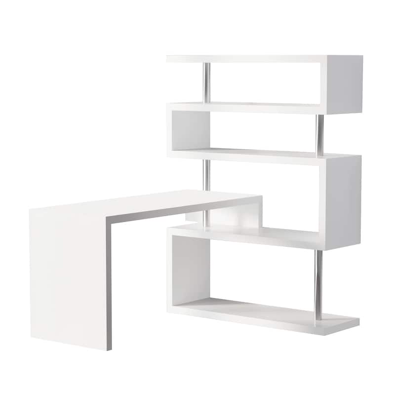 HOMCOM 94" L-Shaped Computer Desk: Rotating Writing Table, Corner Desk with Shelves, Stainless Steel Frame