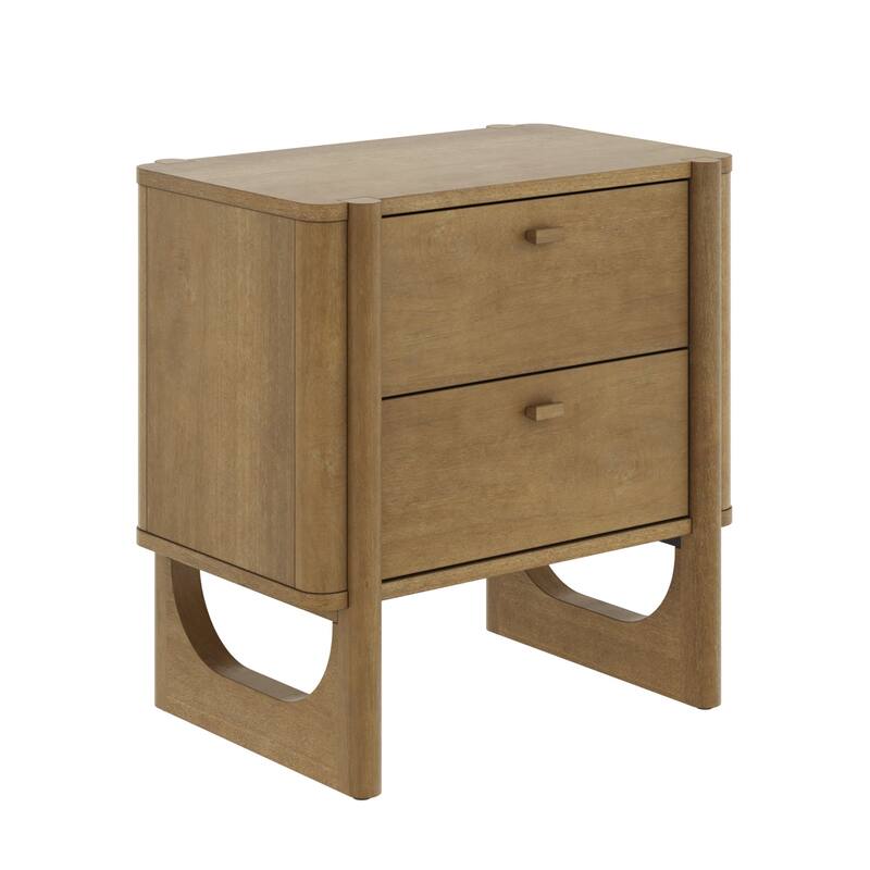 Solace Mid Century Modern 2-Drawer Nightstand with Solid Wood Frame and Rounded Details
