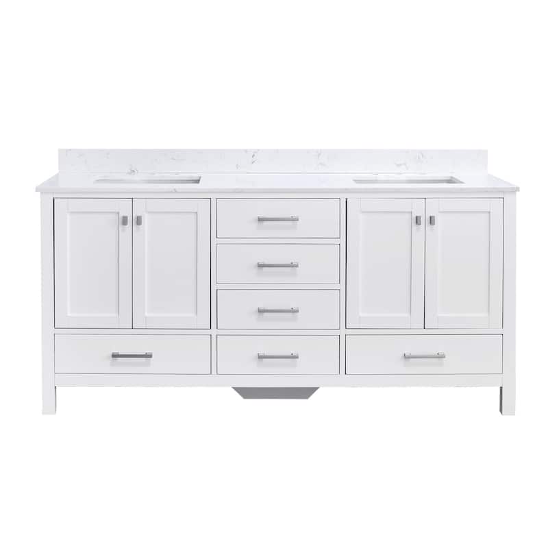 StarrySky 72 inch Undermount Double Sink Bathroom Vanity with Engineered Carrara Marble Top