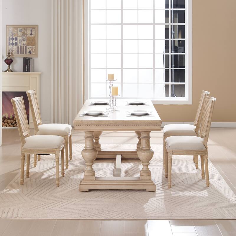 French Country Cotton Linen Dining Chairs Set of 2