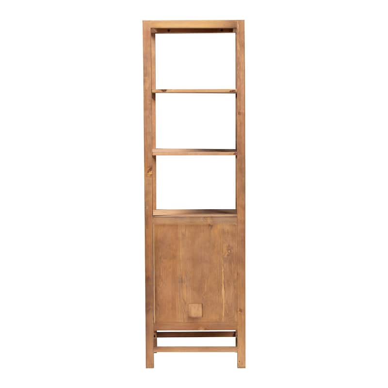 Sibu Storage Cabinet with Rattan Door - Tall Accent Display Tower with Open Shelves and Cabinet for Living Room or Bedroom