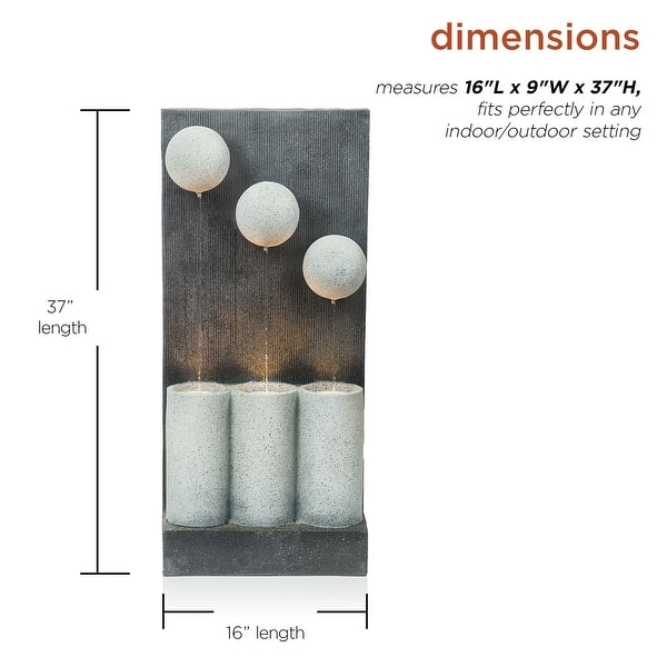 Alpine Corporation GIL1646 Outdoor Floor Calming Infinity Fountain with LED Lights, 3-Tier Modern Water Fountain 37", Gray