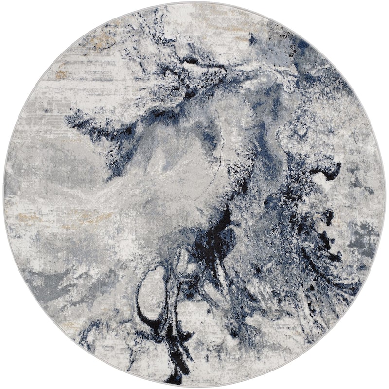 Livabliss Jolie Abstract Marble Area Rug - Dark Blue - 5'3" x 5'3" Round