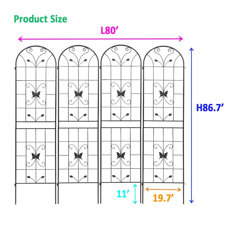2 Pack/4 Pack Metal Garden Trellis 86.7" x 19.7" Garden Fence Rustproof Trellis for Climbing Plants Support Roses Flower Planter